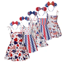 charm dress girls summer dress american independence day print tie up smocked dress american flag for girls children costumes