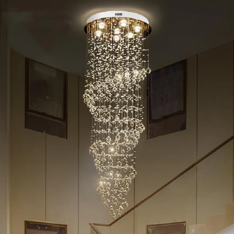 

New Lustre Design Luxurious Crystal chandelier modern simple spiral creative duplex staircase long Hotel Villa lamp