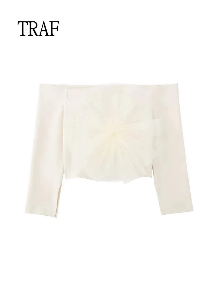 

Женский топ с длинным рукавом, открытыми плечами и цветочным принтом