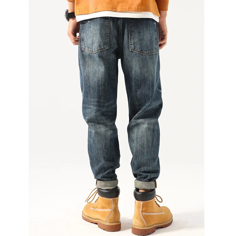 Streetwear Men 2022 New Pattern Vintage Recreational Blue Pants Straight Cylinder Comfortable Loose Hole Jeans Autumn Female