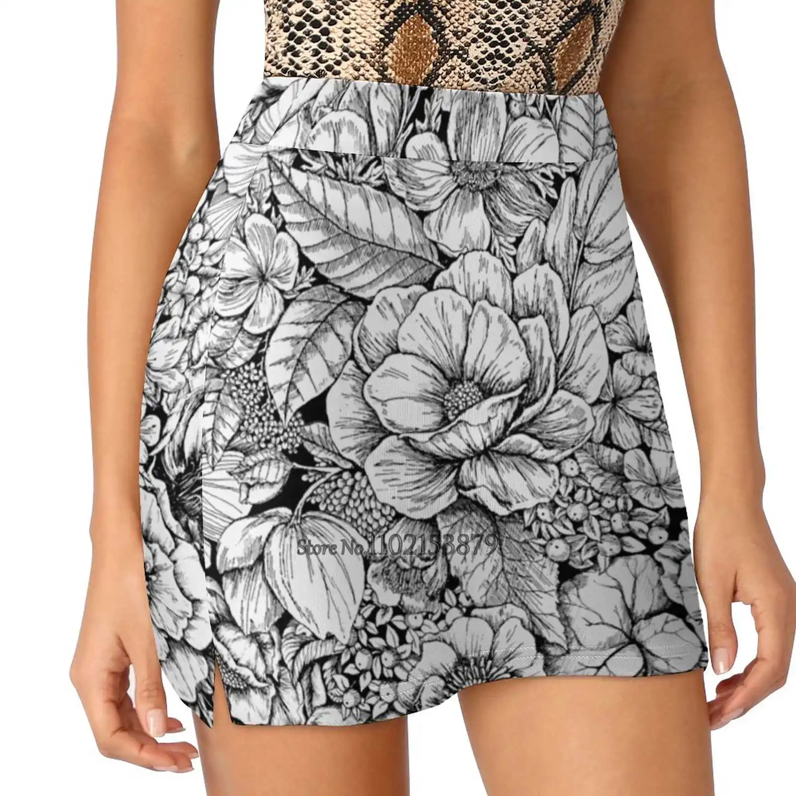 

Женская Двухслойная юбка с цветочным принтом, короткая спортивная мини-юбка с ворсом