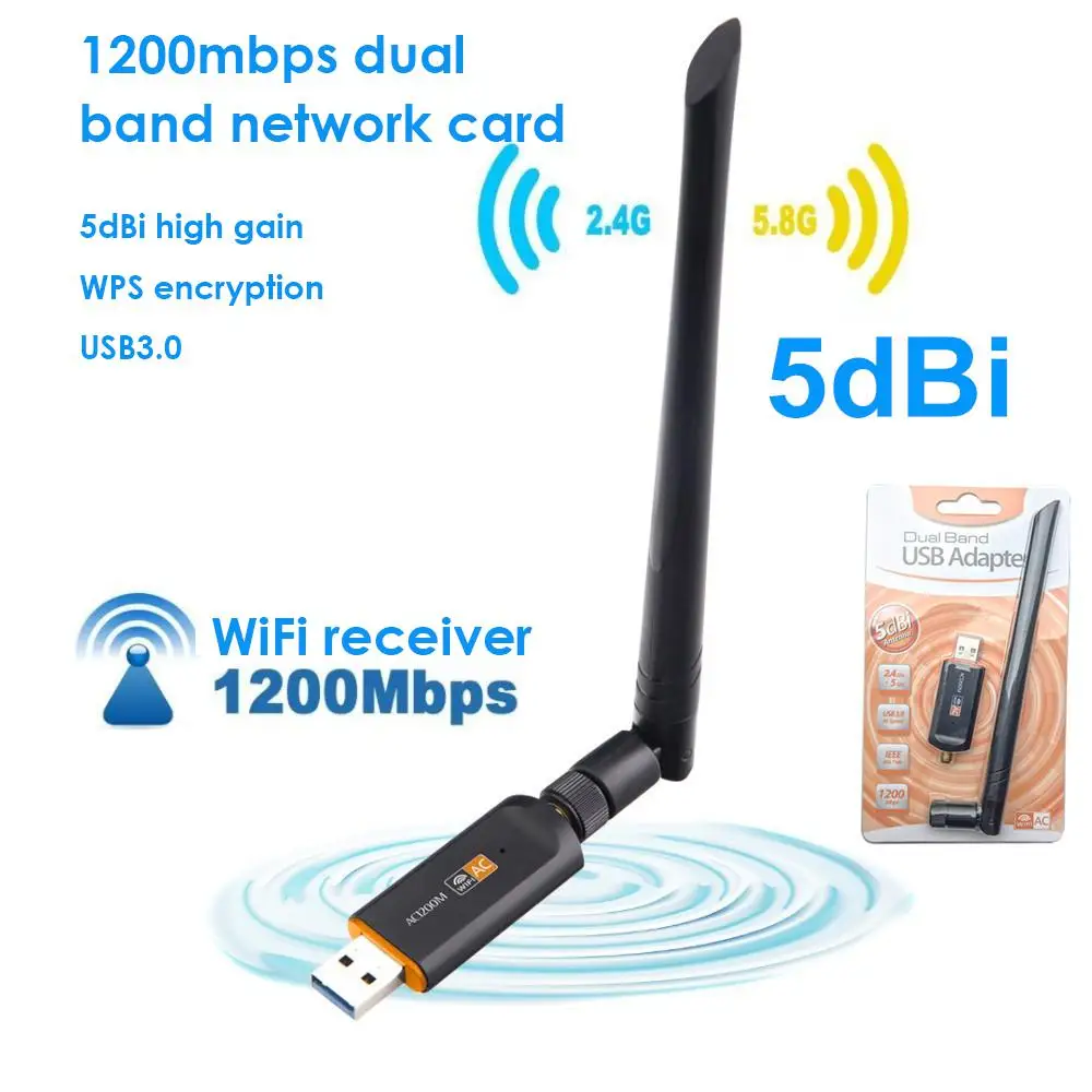 

Высокоскоростная сетевая карта Wifi Lan адаптер Usb 3,0 приемник 1200 Мбит/с Mini Realtek 8812bu для портативного ноутбука