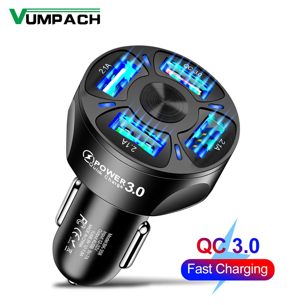 

Vumpach 4 Ports USB Car Charge 48W Quick 7A Mini Fast Charging For iPhone 11 Xiaomi Huawei Mobile Phone Charger Adapter in Car