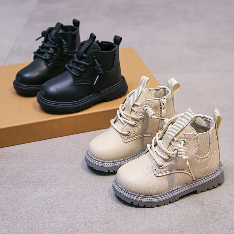 

Осенне-зимние теплые детские современные ботинки с бархатной подкладкой для девочек и мальчиков, модные кожаные ботинки, мягкая Нескользящая повседневная детская обувь для бега