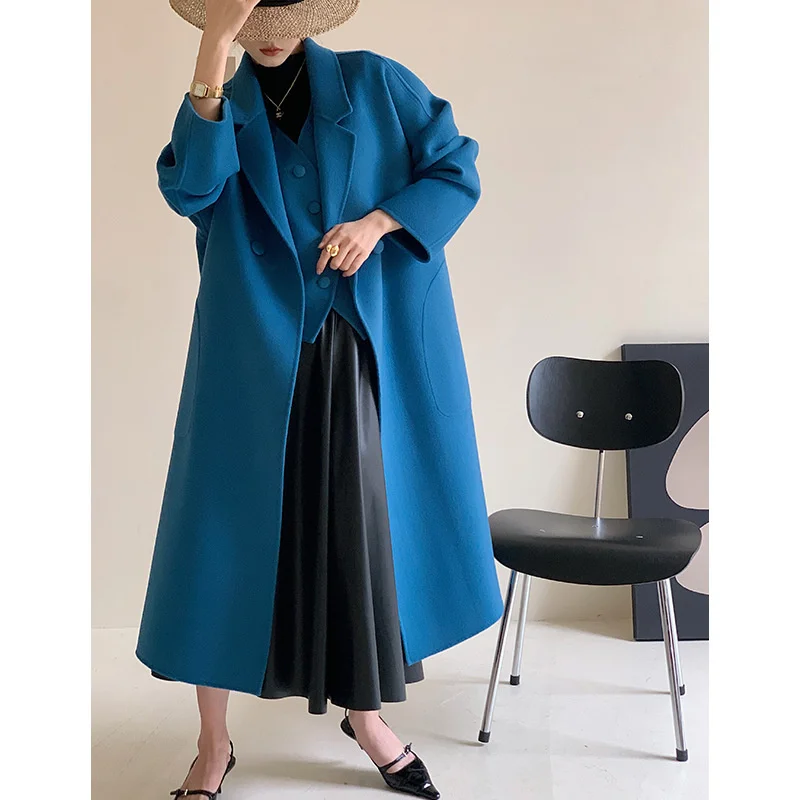 

purple hand sewn double-sided wool overcoat women's high sense two piece wool vest in autumn and winter 2022
