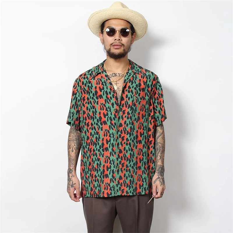 

2023 Spotted Pattern WACKO MARIA Shirt Men Women Hawaiian Shirts Top Tee Short Sleeve