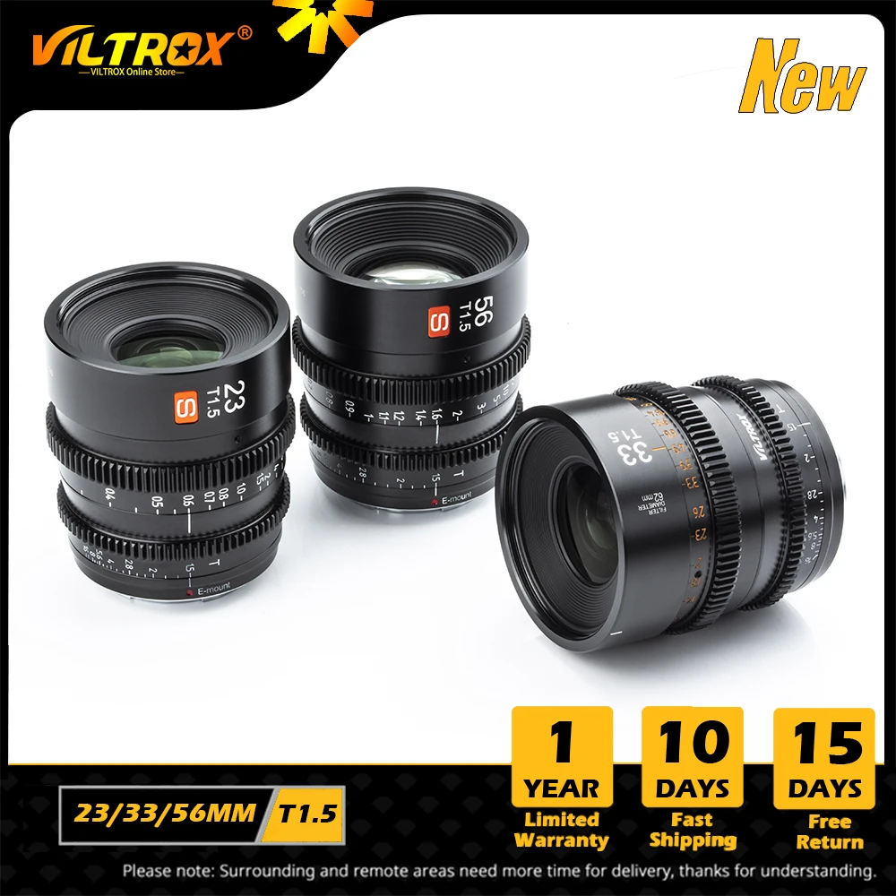 

VILTROX 23/33/56mm T1.5 E Cine Lens Large Aperture Manual Focus Compact Lens Filmmaking APS-C Lens for Sony E Mount Camera Lens