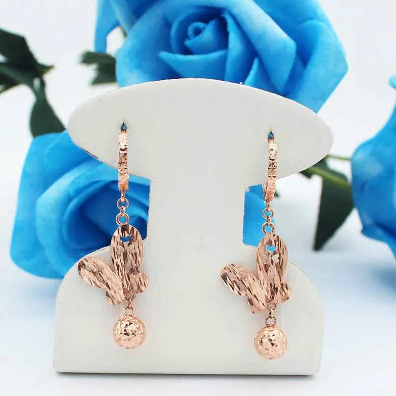 585 purple gold light luxury butterfly tassel earrings for women14k rose romantic hollow design exquisite wedding jewelry
