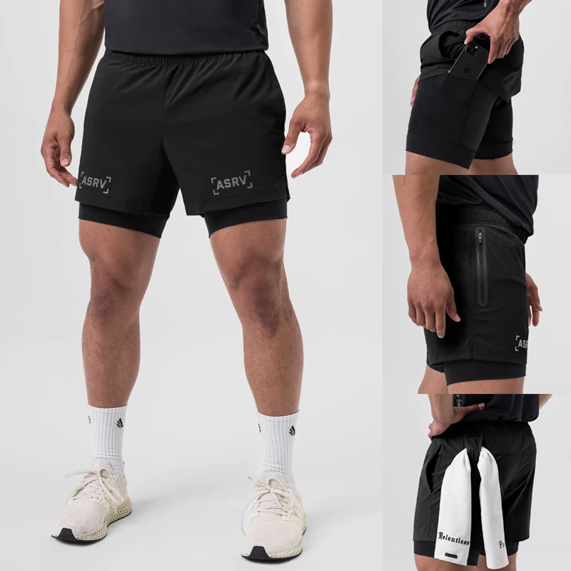 

Jogger Sports Fitness Men's Shorts Gym Running Basketball Training Shorts 2-in-1 double layer shorts Outdoor Beach Pants