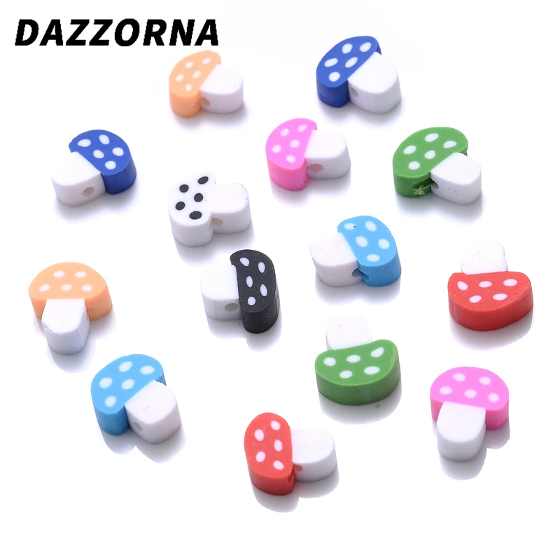 

50Pcs/Pack Mixed Color Mushroom Shape Polymer Clay Bead Loose Spacer Beads For DIY Jewelry Making Bracelet Accessories
