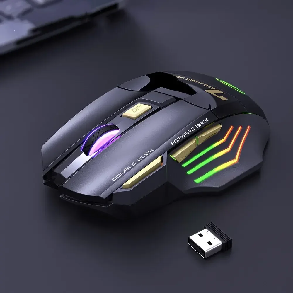 Беспроводная игровая мышь USB IMICE GW-X7 3200 точек на дюйм, двухрежимная перезаряжаемая, 7 клавиш, бесшумная мышь 2,4 ГГц, Bluetooth, 7 цветов, светодиод для дыхания (art.: 3920ce2d7fbb6) - 3920ce2d7fbb6