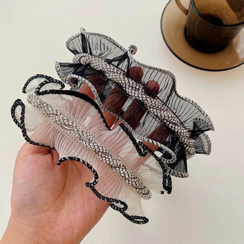 

Pleated Ruffled Wavy Diamond Headband Fashion Hair Accessories Women's Temperament Mesh Hairband Hair Hoop Girls Sweet Headwear