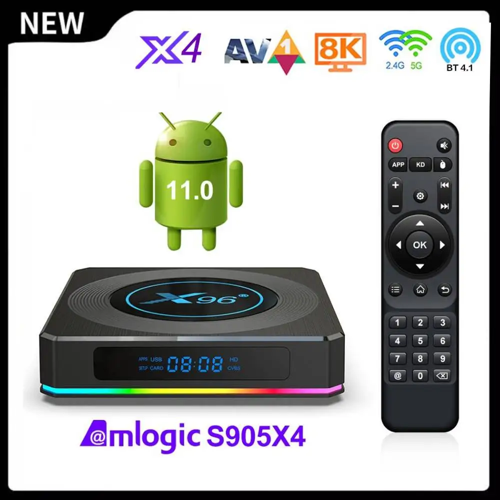 

RGB Light Android 11 TV Box Amlogic S905X4 X96 X4 4GB 32GB 64GB Support AV1 8K Video Media Player Android 11.0 Dual Wifi Youtube
