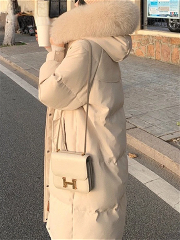 Fur Collar Hood Long Jacket for Women Fall Winter Coats 2022 Korean Fashion Casual Elegant Ladies Thicken Warm Parkas
