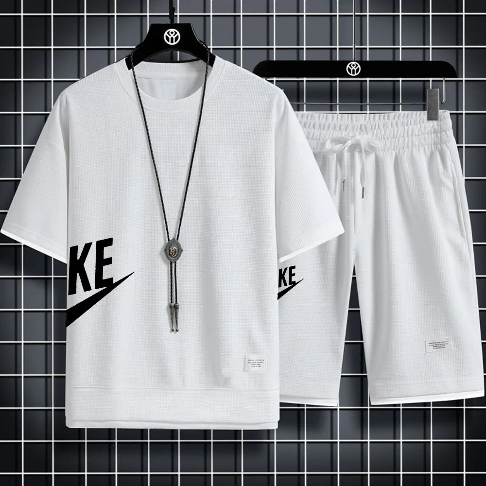 2023 Summer Men's T-shirt+Shorts Suit Men's Sports Suit Brand Printing Casual Fashion Short-sleeved T-shirt Set Men Clothing