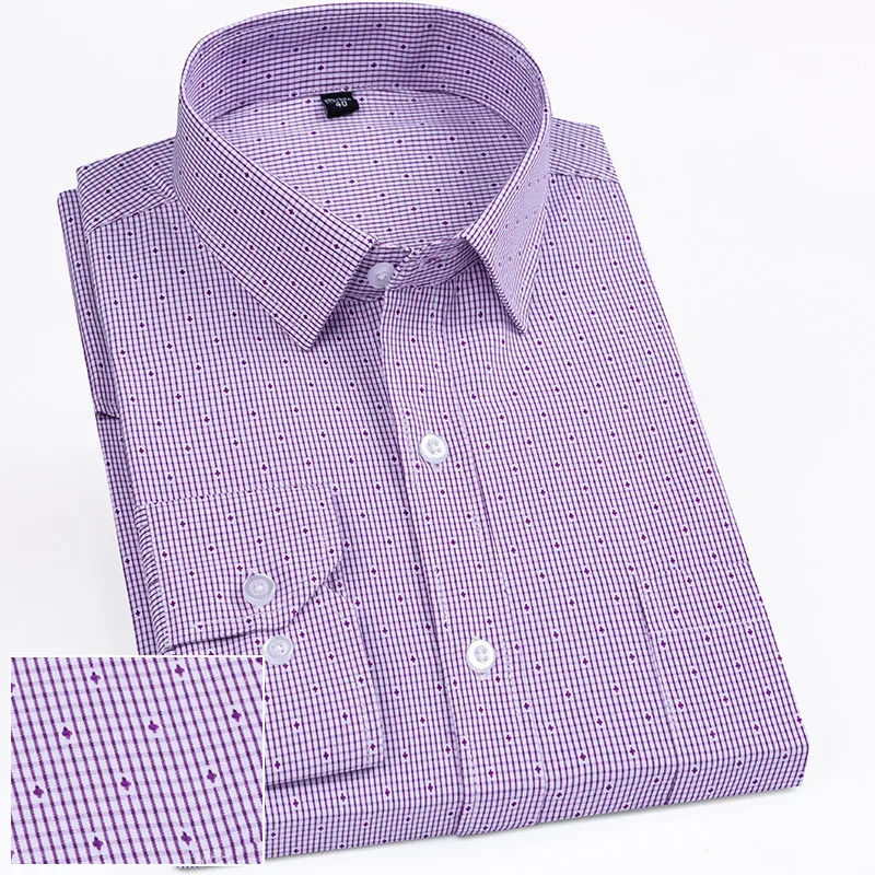 New Shirts Striped Mens Long Sleeve Casual Business Basic Plaid Standard-fit Korean Style Single Patch Pocket Office Streetwear