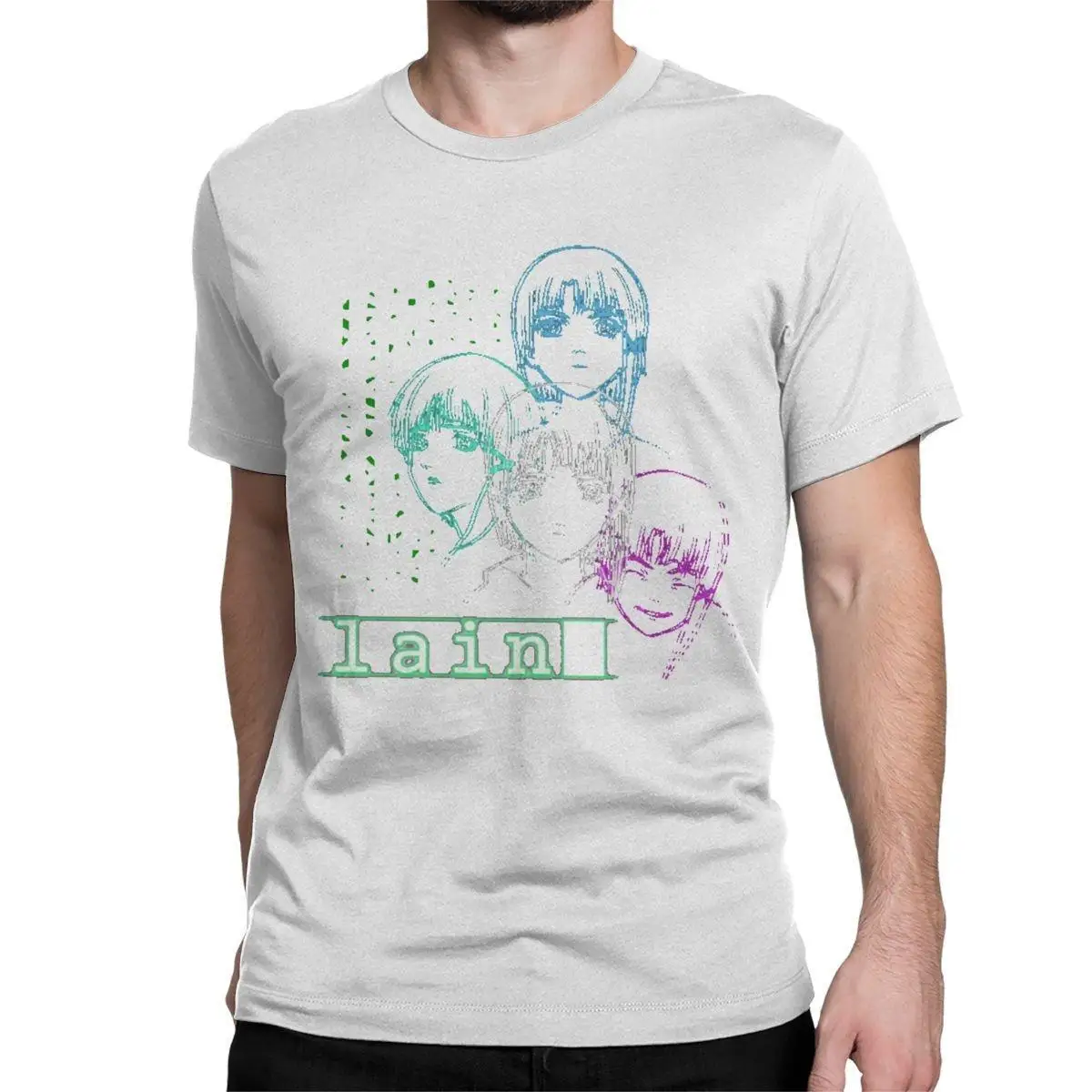 Men Serial Experiments Lain T Shirts Pure Cotton Tops Fashion Short Sleeve Round Collar Tees Printed T-Shirts