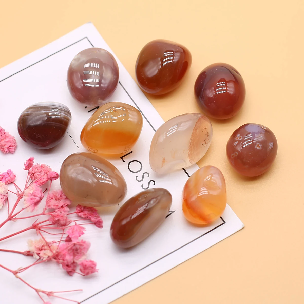 

10PC Natural Red Agate Stone Decoracion Polished Reiki Yoga Energy Mineral Healing Crystals Tumbled Stone Ornament Rome Decor