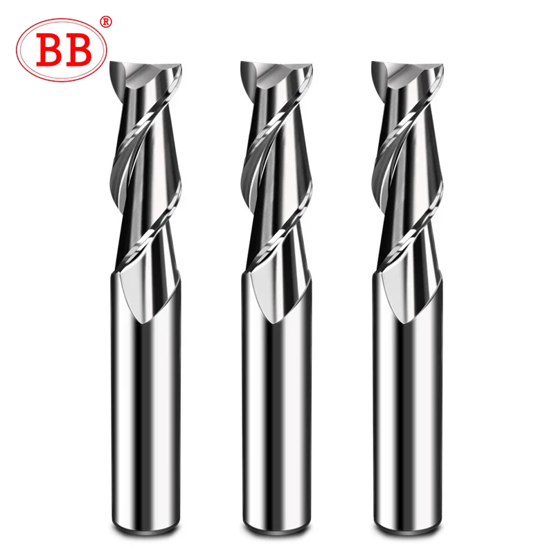 BB 2 Flutes End Mill Solid Carbide Aluminum Cutting Tool CNC Machining 0.1mm-20mm Spiral Router Bit Wood Copper Engraving Cutter