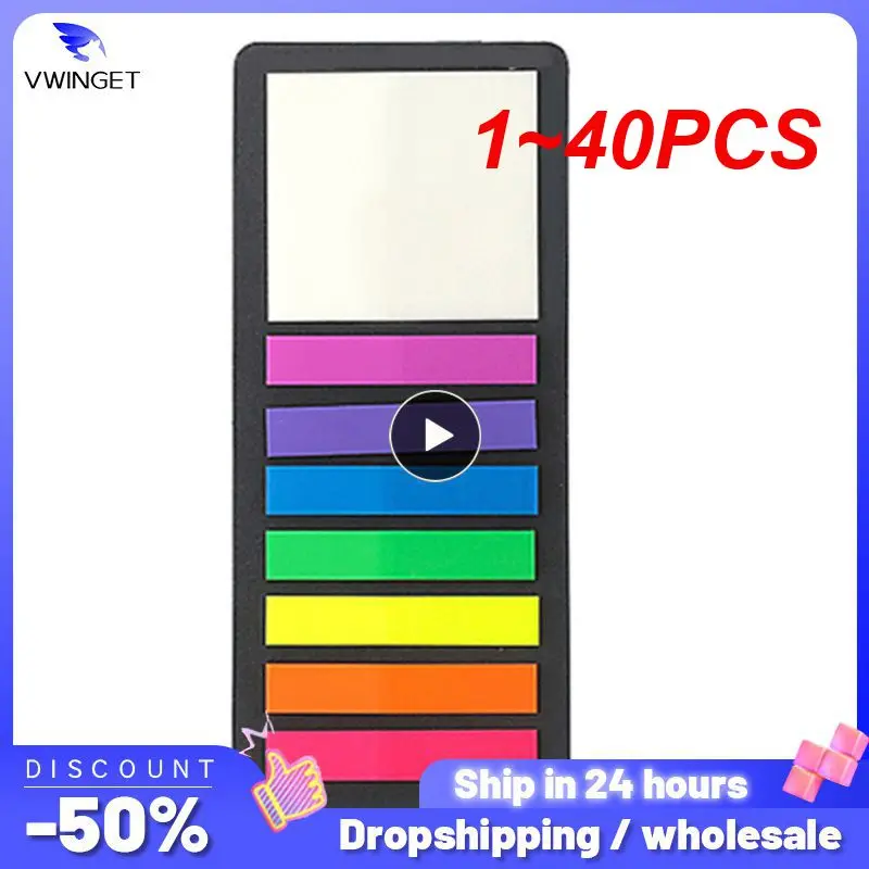 

1~40PCS Sticky Bookmarks PVC Sticky Labels Lightweight No Trace Fashion Fluorescent Self Sticky Notes Lined Memos Decor