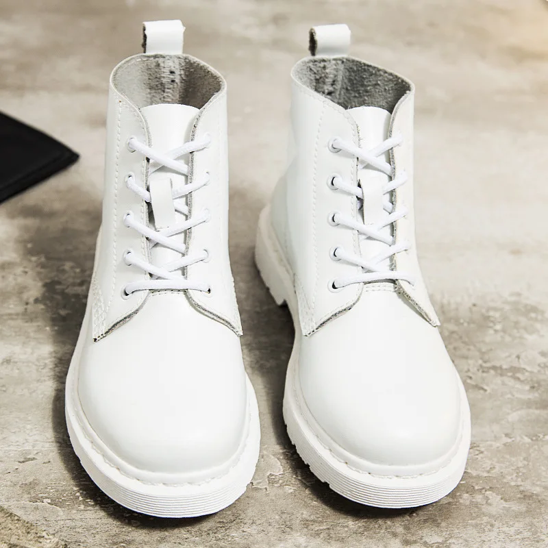 

MOONBIFFY Women Genuine Leather Boots Ladies White Ankle Motorcycle Boots Female Spring Autumn Winter Shoes Martin Punk Botas