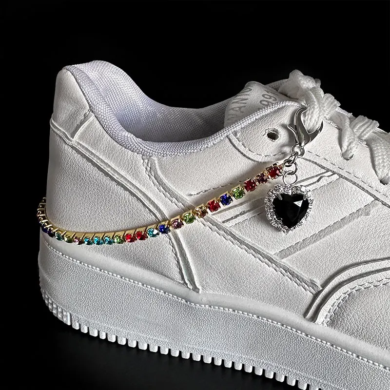 2PCS Luxury Multicolor Rhinestones Chains Pink Crystal Heart Charms Shoe Buckles Decoration Sneaker Shoes Jewelry Accessories