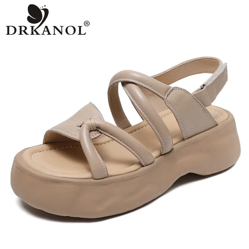 

DRKANOL Fashion Women Gladiator Sandals 2023 Genuine Leather Cross Open Toe Platform Wedges Sandals Ladies Summer Casual Shoes