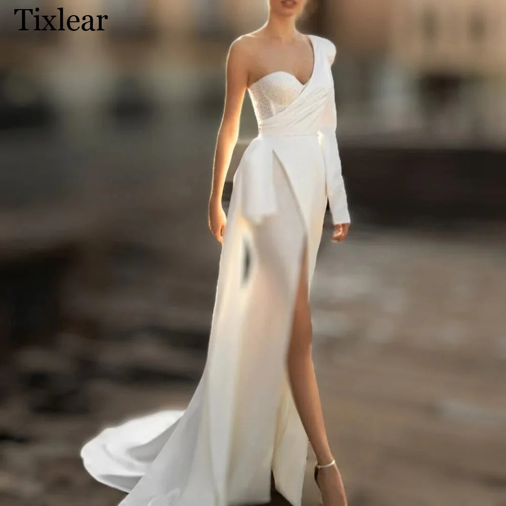 

TIXLEAR Wedding Dresses For Woman A-line Sweetheart Open Back Sparkling Court Train Sequins Front Slit Vestidos De Novia