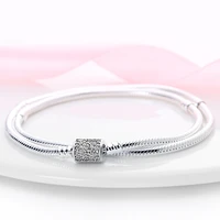 s925 silver classic round snake chain charm beads cz bracelet for women fashion diy jewelry