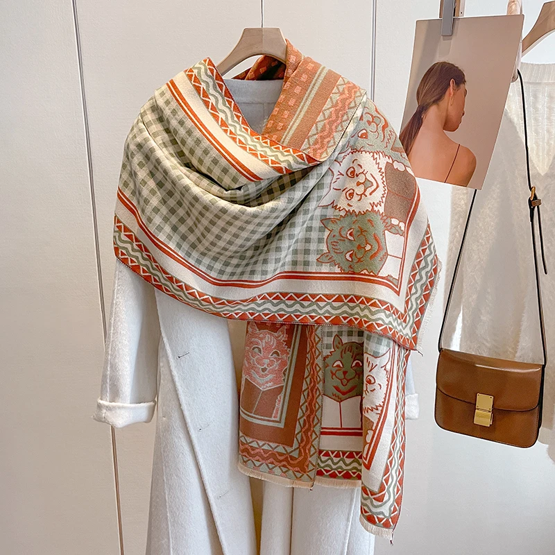 

Роскошный женский зимний шарф из искусственного кашемира двусторонний теплый шарф утолщенная мягкая шаль подарок