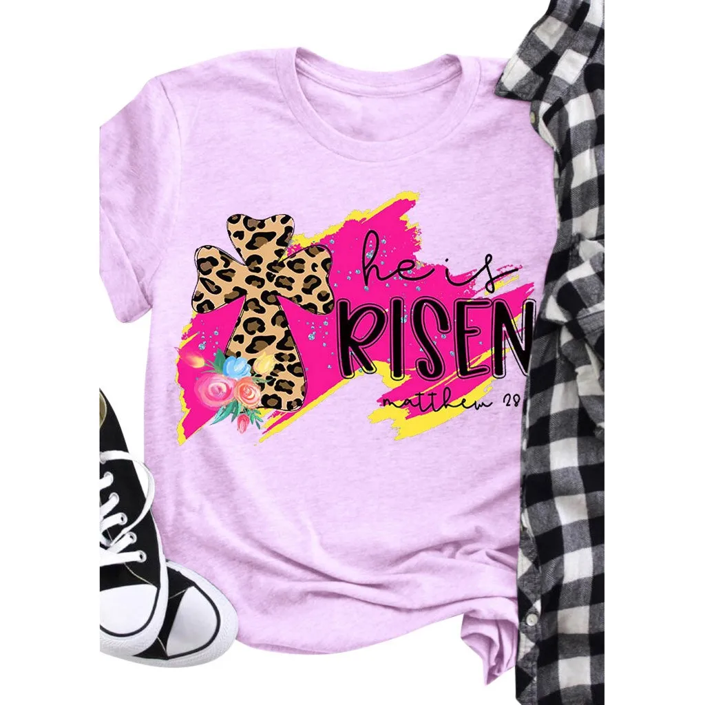 

Женская футболка с коротким рукавом, круглым вырезом и принтом