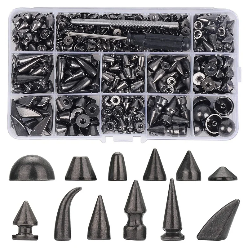 

270 Sets Mixed Shape Spikes And Studs Metal Screw Cone Studs And Spikes Rivet Kit For Leather Craft Clothing Shoes