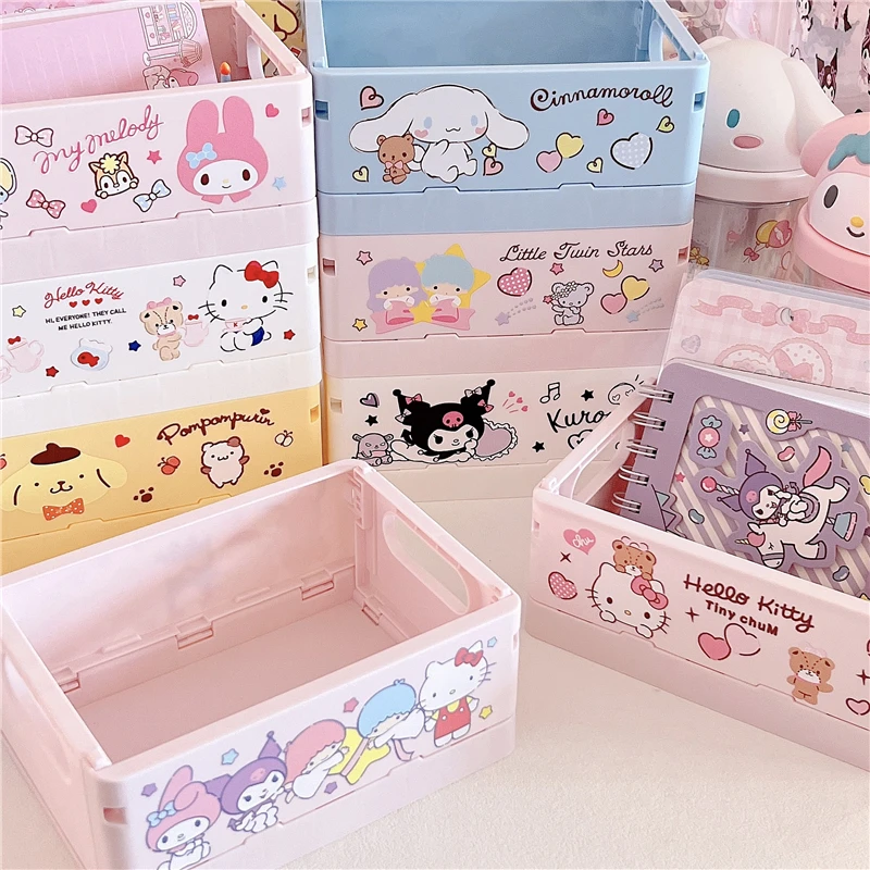 

Sanrioed Kawaii настольная Складная мини коробка для хранения Kuromi Cinnamoroll Студенческая девушка сердце складная канцелярская корзина для хранения