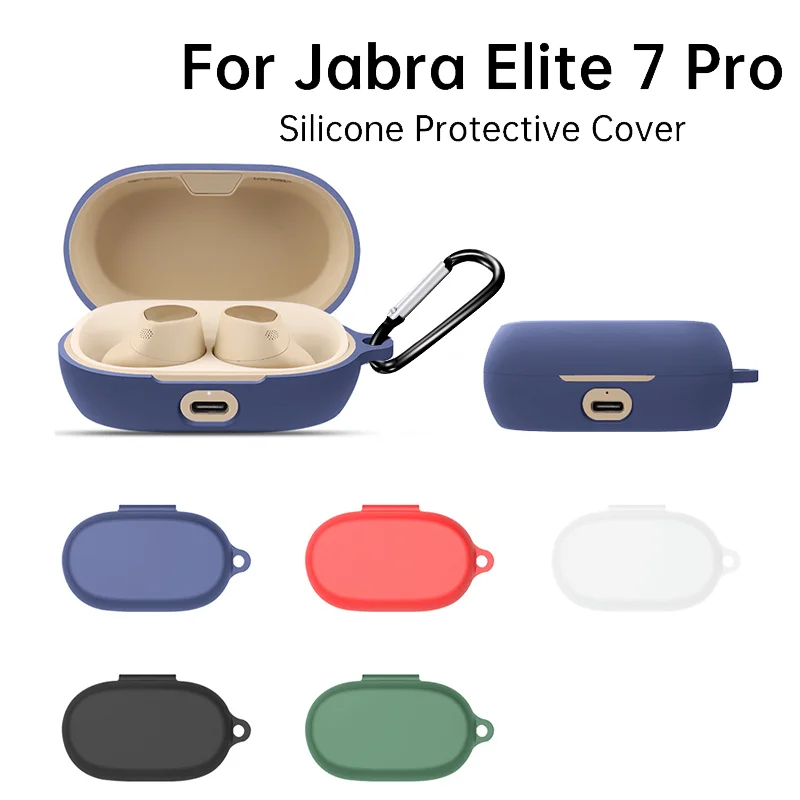 

1PC Suitable For Jabra Elite 7 Pro Case Headset Protective Sleeve Silicone Bluetooth Earbuds Cover Anti-fall Soft Box With Hook