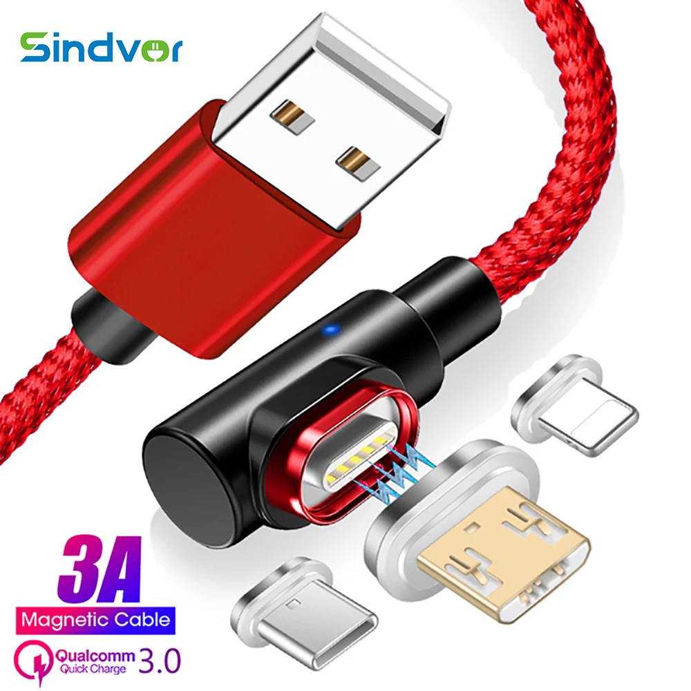 3A магнитное быстрое зарядное устройство Micro USB Type C для iPhone 13 14 Pro Max LED 90 градусов налокотник Зарядка для Xiaomi Samsung телефон зарядное устройство