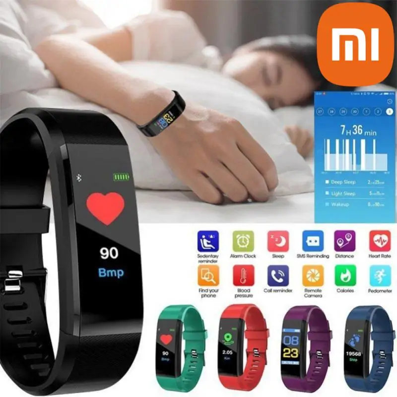 

Умные часы, совместимые с Bluetooth, спортивные часы, фитнес-браслет с пульсометром, шагомером, браслет 115, сотрудничество с Xiaomi