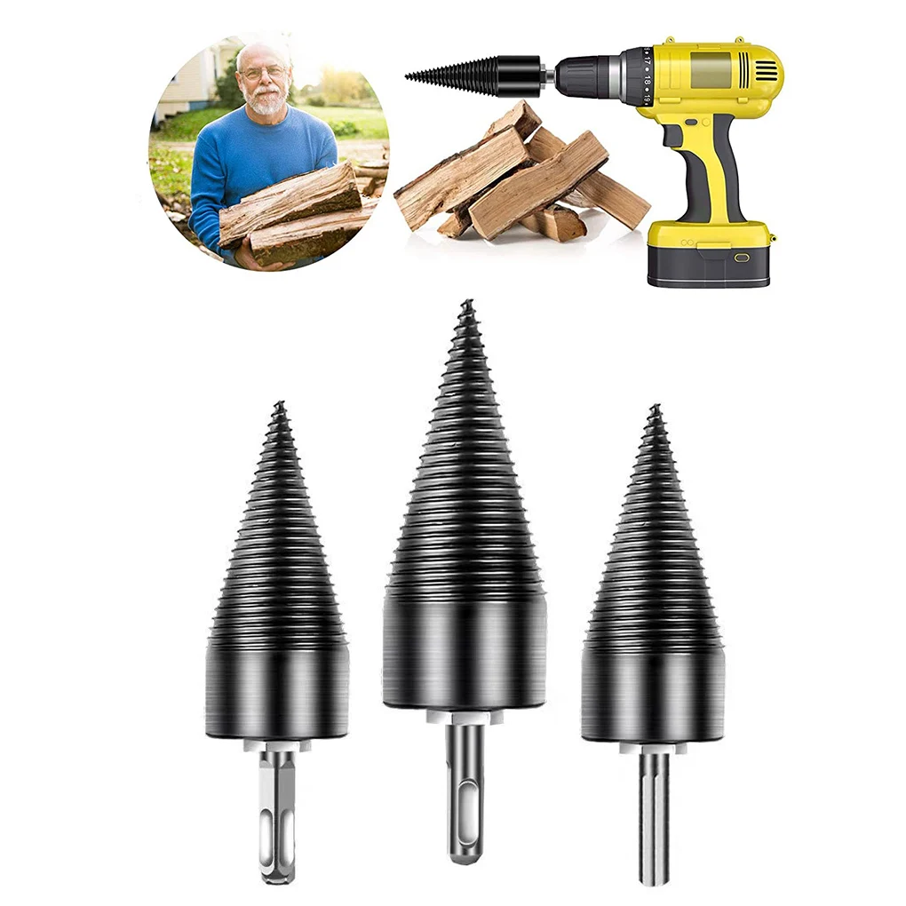 

Firewood Drill Bit Carbon Steel Wood Splitter Non-slip Log Driver Hexagon 32mm for Electric Hammer