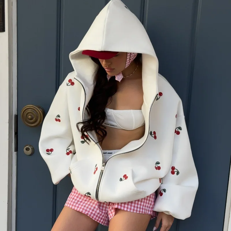 Trendix вишневый принт на молнии для женщин 2024 осенняя мода спортивные зимние