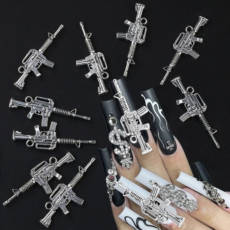 10pcs 3D Metal Gun Nail Charms Alloy Weapon Gun Charms Nail Accessories Retro Gun Shaped Nail Art Charms for Jewelry Making Kit