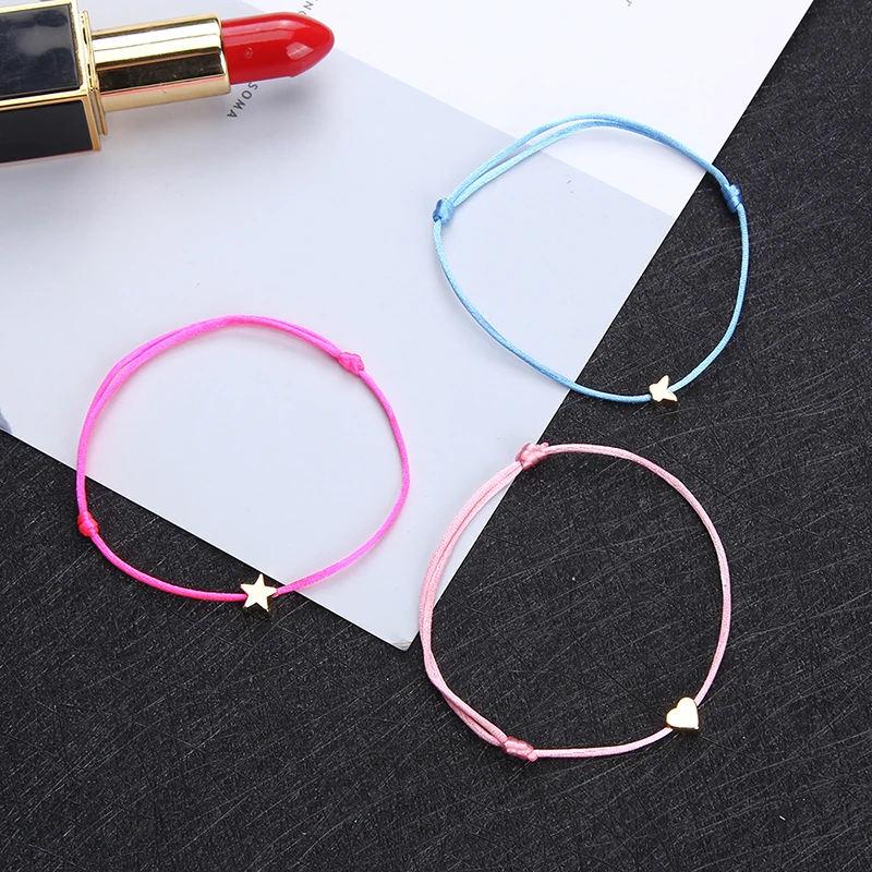 12 pcs/lot Pretty Colorful Star Butterfly Heart Pendent Bracelets For Women Girl Kids Fashion Jewelry Rope Adjustable Bracelet