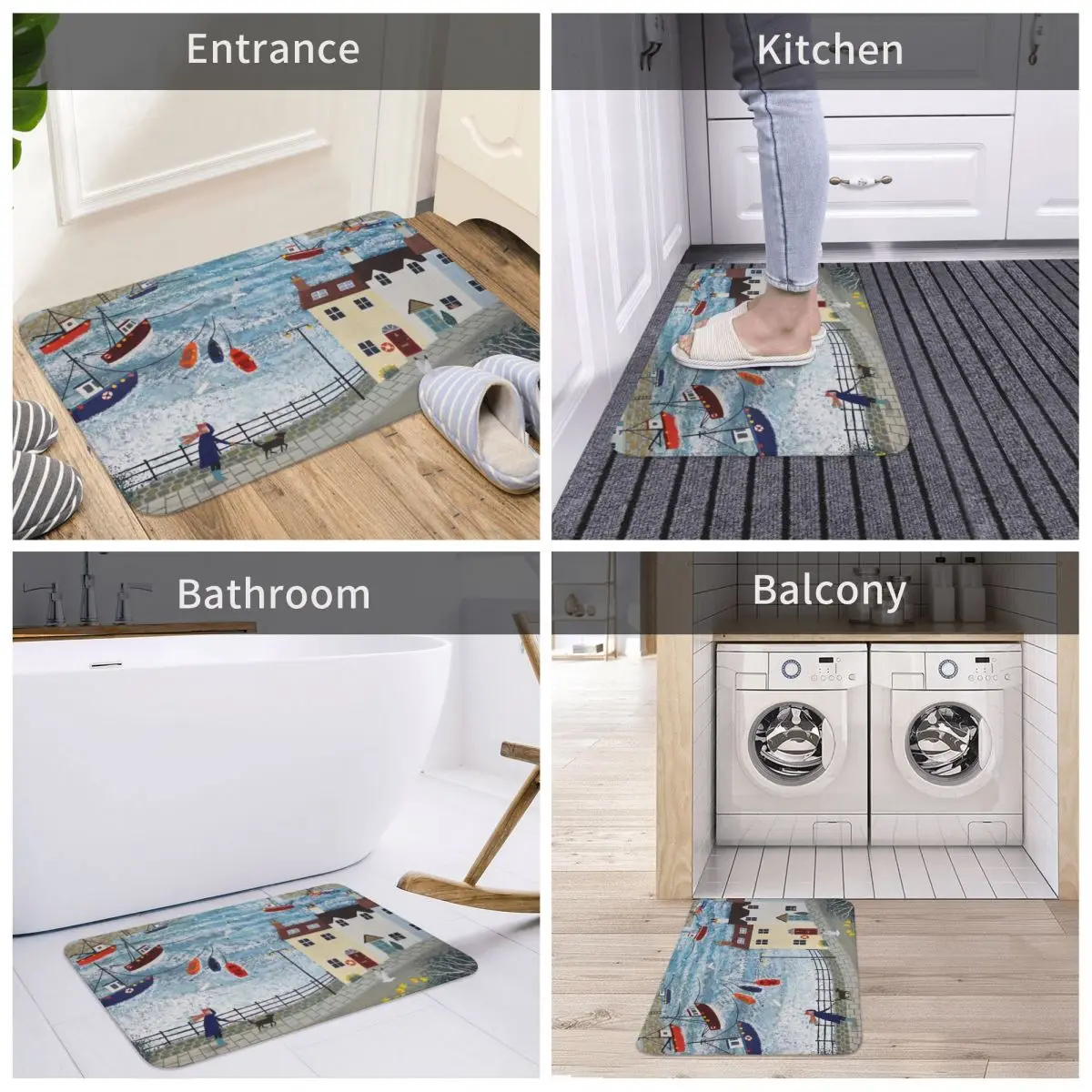 

Stormy Harbour Bath Mat Decor Art Pattern Painting 3D Rug Carpet Doormat Anti-slip Entrance Living Room Home Kitchen Bathroom