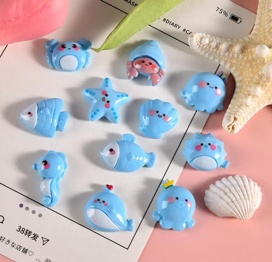 

Ocean Series Animal Flatback Resin Seahorse Hermit Crab DIY Cabochon Crafts Supplies Phone Shell Decor Material