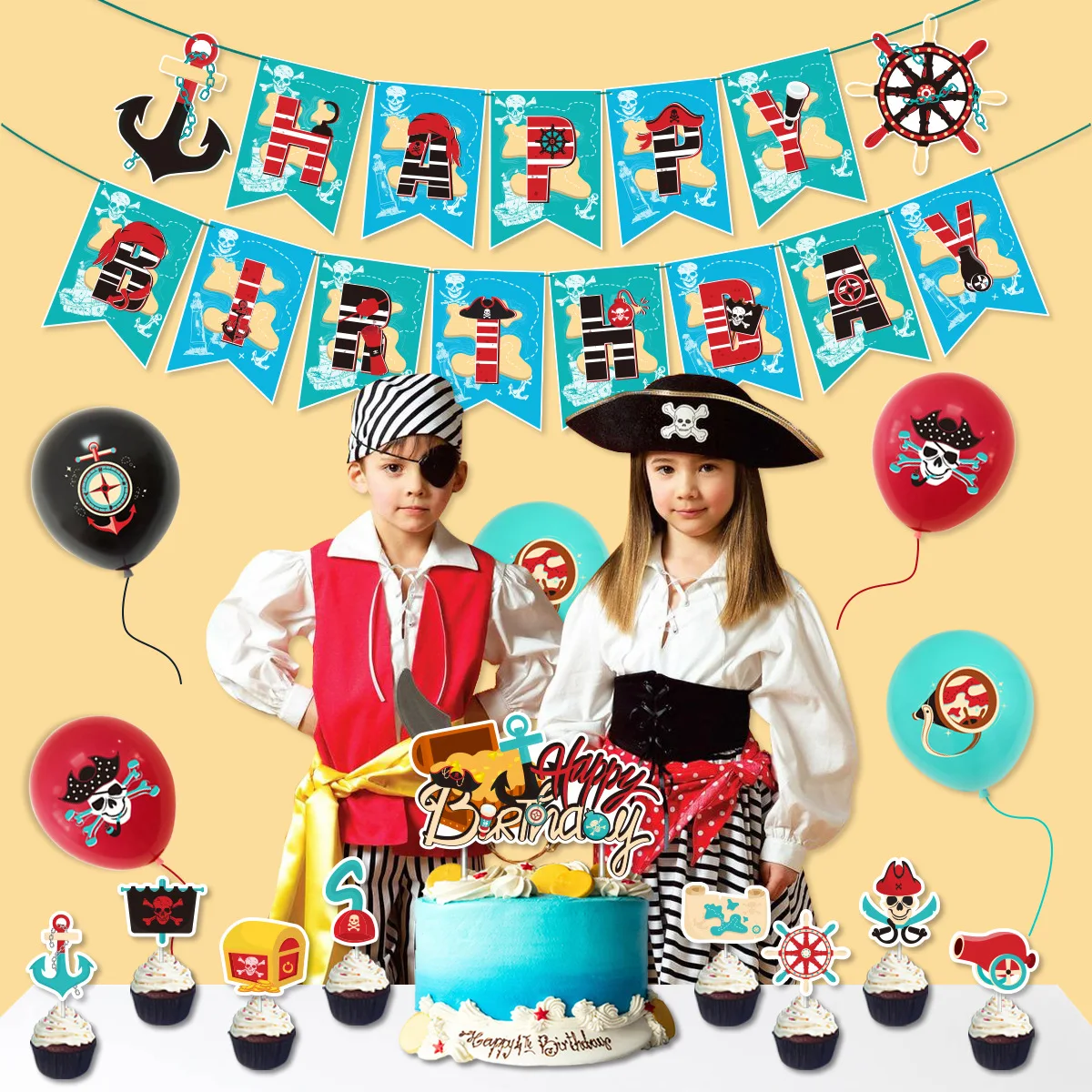 Пиратская тема для мальчиков товары дня рождения воздушные шары баннер топпер