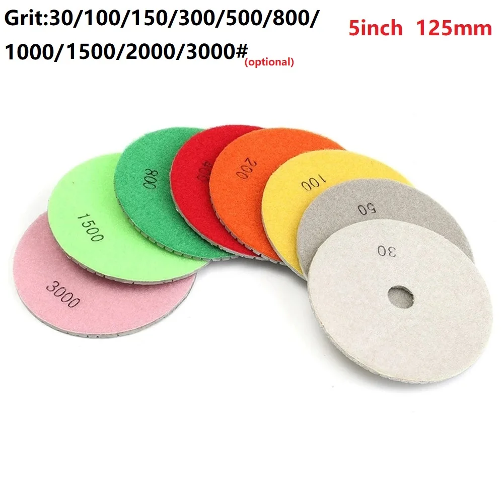 

5 Inch 125mm Diamond Polishing Pads Kit Wet/Dry For Granite Stone Concrete Marble Polishing Use Grinding Discs