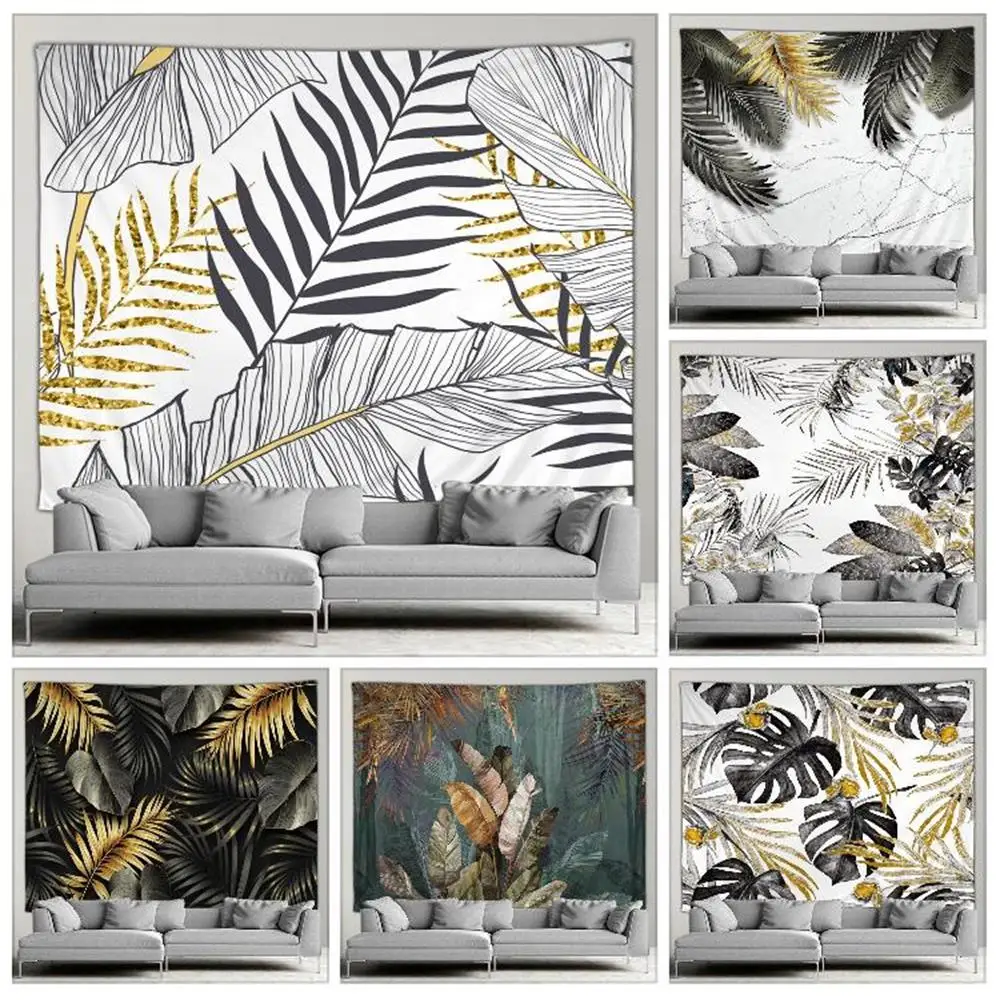 Листья пальмы тропические растения наружный гобелен золотые зеленые листья