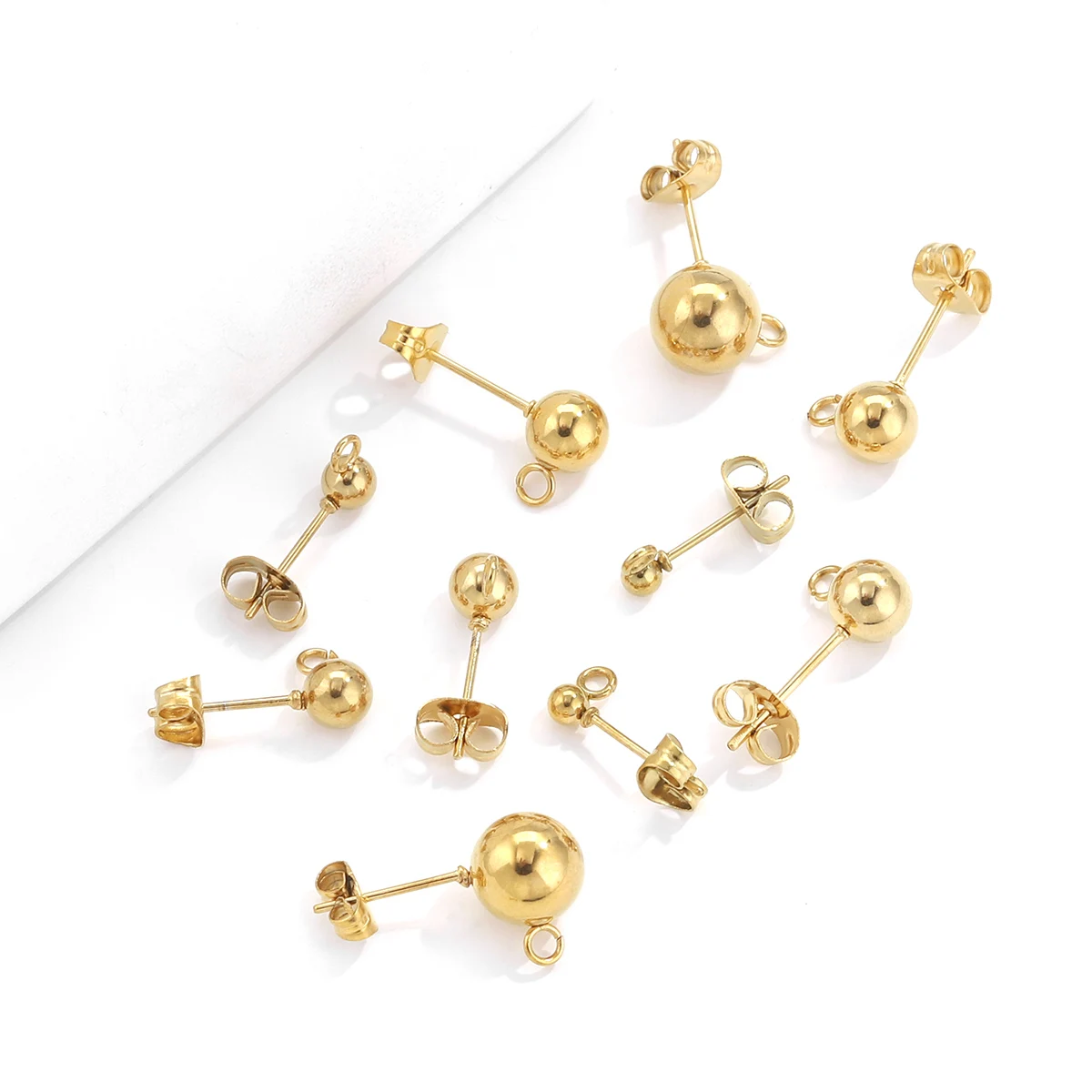 20 Stück Edelstahl hypoallergen 3 4 5 6 8 mm runde Kugel-Ohrstecker mit Schlaufe, passend für DIY-Ohrringe, Schmuckherstellungszubehör – Detail 2