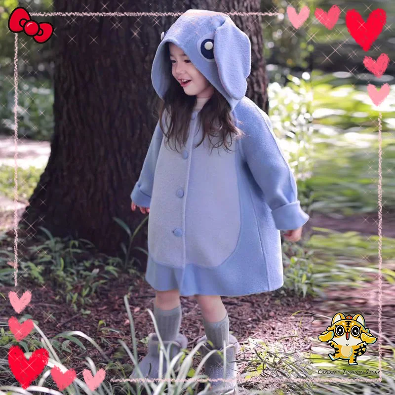 

Baby Coat Kawaii Little Girls Cartoon Coat Children Lovely Mid Length Version Woolen Overcoat Kits Cute Outerwear Clothes