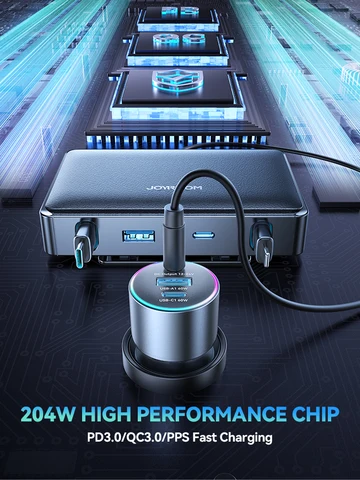 Автомобильное зарядное устройство Joyroom 204 Вт, 6 портов USB C, быстрое автомобильное зарядное устройство Starlink для iPhone 17, 16, 15, 14, iPad MacBook, мини-автомобильный адаптер JR-CCL08