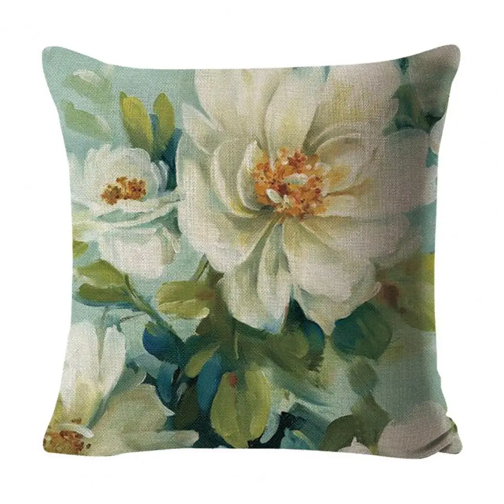 

Hot Sales！Charming Pillow Case Machine Washable Linen Comfortable Touch Sunflower Rose Pillow Cover for Home