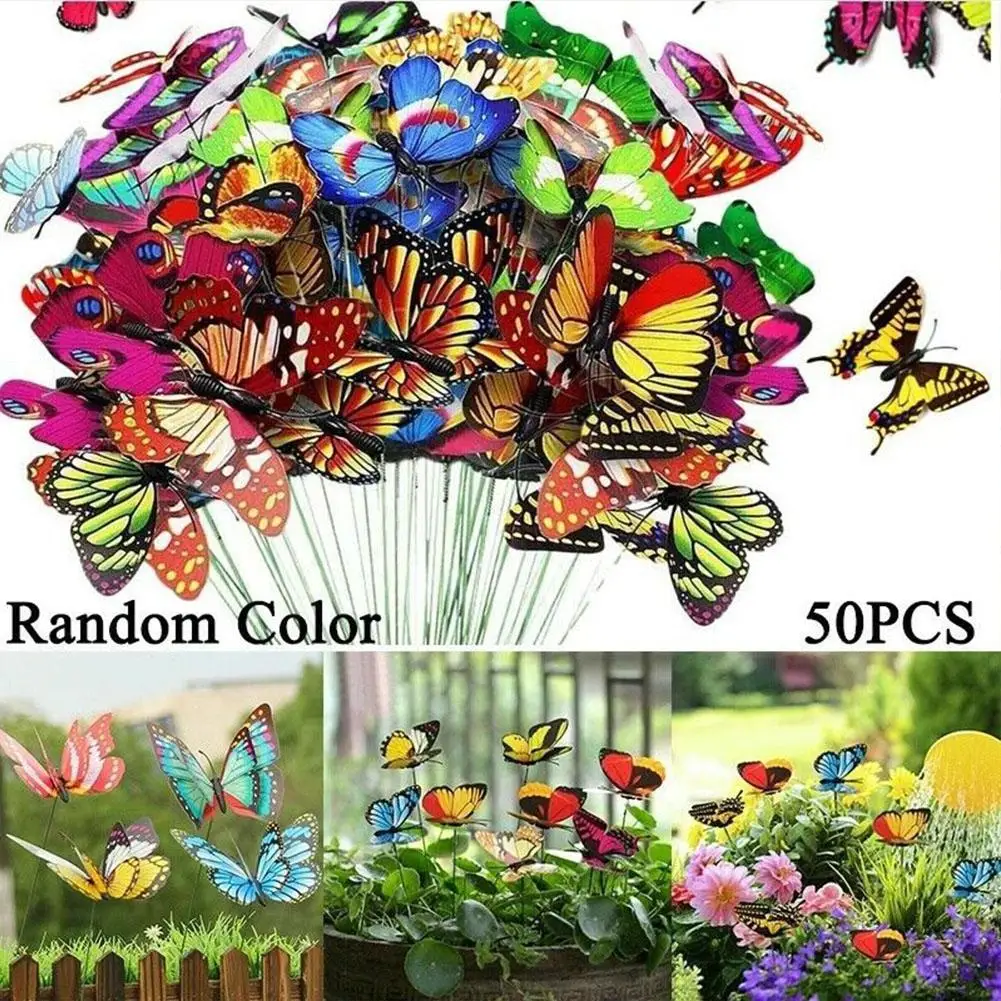 

50Pcs/Set 3D Simulation Butterflies Garden Yard Planter Colorful Butterfly Stakes Decoracion Outdoor Decor Flower Pots Decor